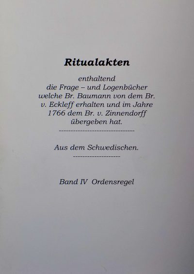 Ritualakten Aus dem Schwedischen Band IV Ordensregel