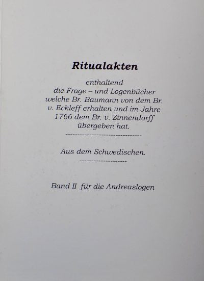 Ritualakten Aus dem Schwedischen Band II für die Andreaslogen