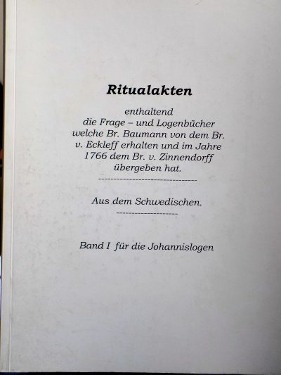 Ritualakten Aus dem Schwedischen Band I für die Johannislogen